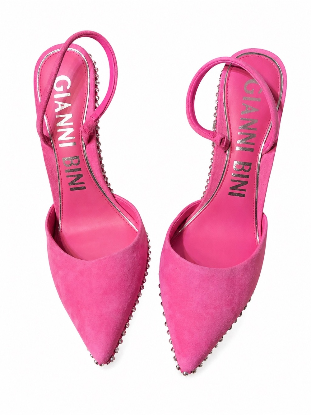 Gianni Bini Fuchsia Pointed Toe Slingback Heels with Stud Trim